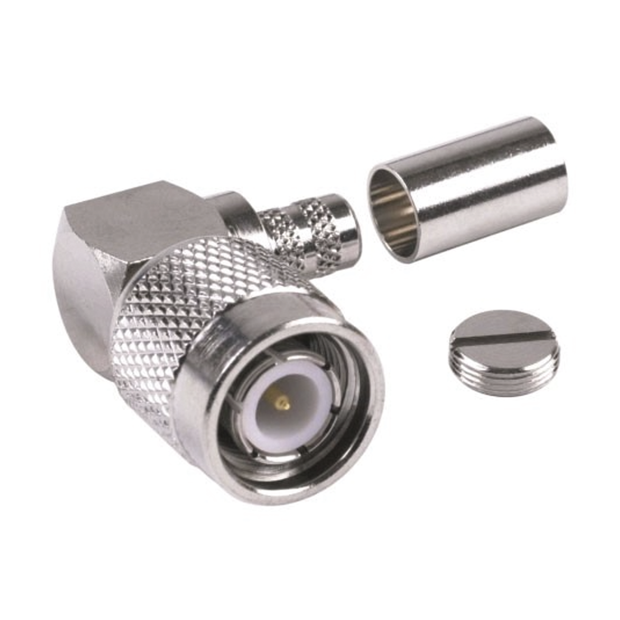 RFT-1218-X Conector TNC Macho en Ángulo Recto para Cable RG-8/X, LMR-240, Níquel/ Oro/ Teflón.â??