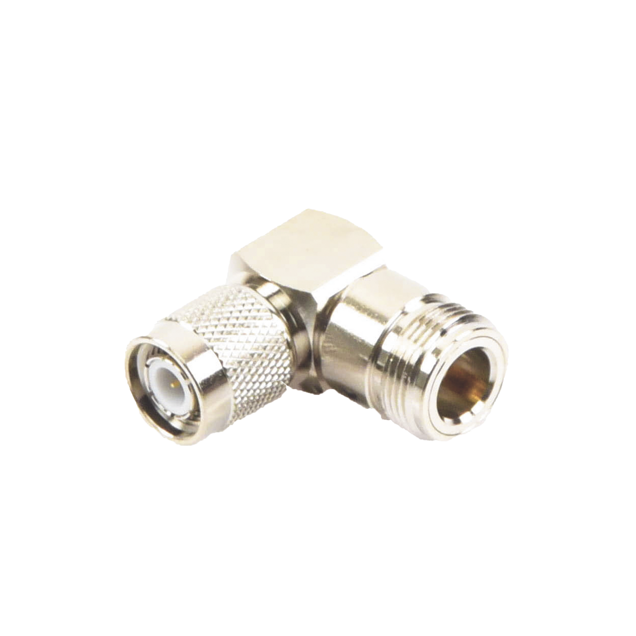 RFT-1234-11  Adaptador en Ángulo Recto de Conector TNC Macho a N Hembra, Níquel/ Oro/ Teflón.