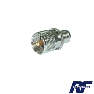 RFT-1236 Adaptador en Línea de Conector TNC Hembra a UHF Macho (PL-259), Níquel/ Oro/ Teflón.