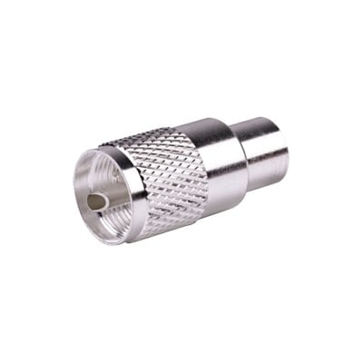 RFU-500 Conector UHF Macho (PL-259) para cables LP-400, RG-8/U, RG-8U-SYS, 8237, 8267, 8268, 9913, CTN-400, 7810, 8214, 7810A, RFLASH-1113, LMR-400, Plata (Concha-Níquel)/ Plata/ D.A.P. (Fibra Sintética)