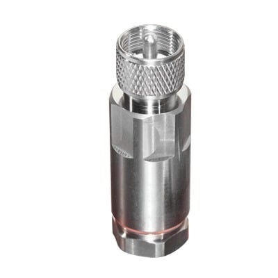 RFU-502-H1 Conector UHF Macho (PL-259) para Cable HELIAX de 1/2 LDF4-50A, LP-450A, Tipo Rosca, Bronce Blanco/ Plata/ Teflón.