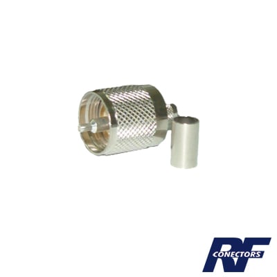 RFU-508-X Conector UHF Macho (PL-259) de Anillo Plegable para Cable Coaxial RG-8/X, 9258, LMR-240,  Níquel/ Plata/ Baquelita.