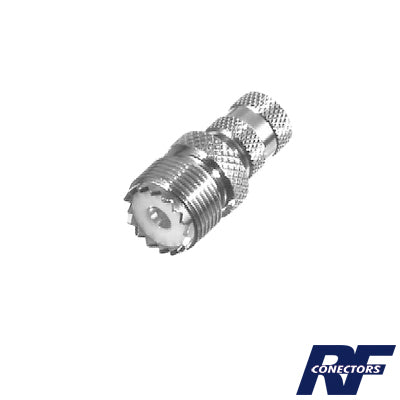 RFU-621 Adaptador en Línea de Conector Mini UHF Macho a UHF Hembra (SO-239), Níquel/ Oro/ Teflón.