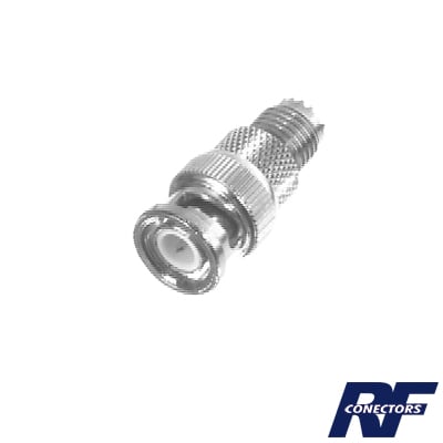 RFU-627 Adaptador en Línea de Conector Mini-UHF Hembra a BNC Macho, Níquel/ Oro/ Teflón.