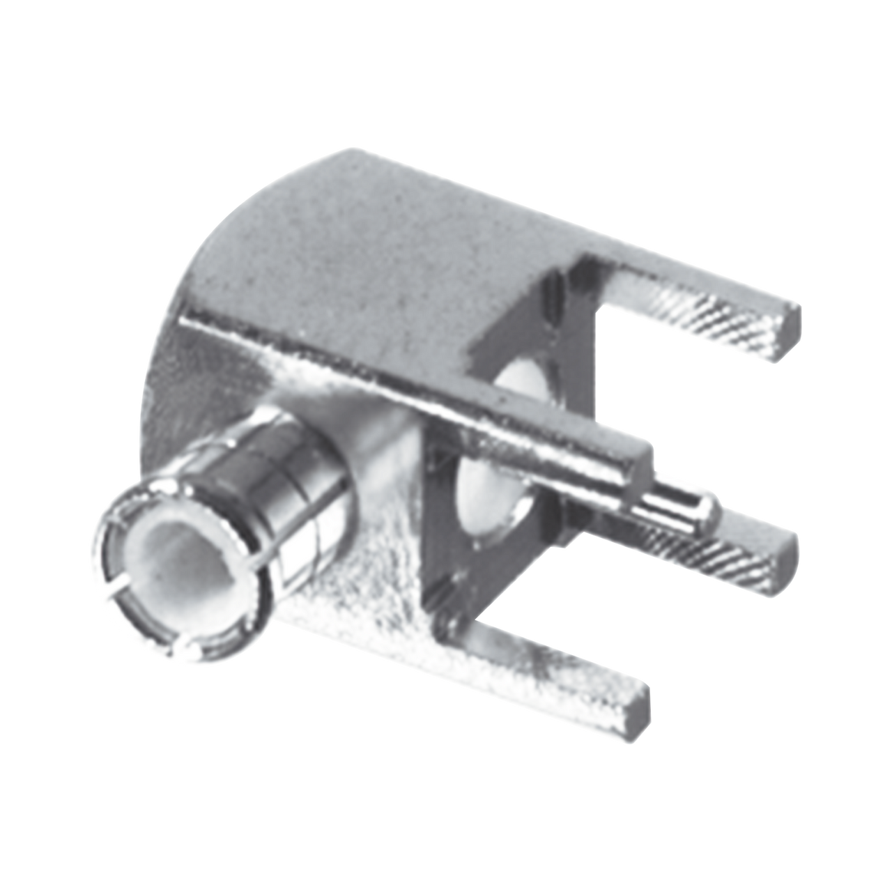 RMX-8400-1  Conector MCX Macho en Ángulo Recto para Montaje en PCB con Terminal y 4 Patas, Oro/ Oro/ Teflón.