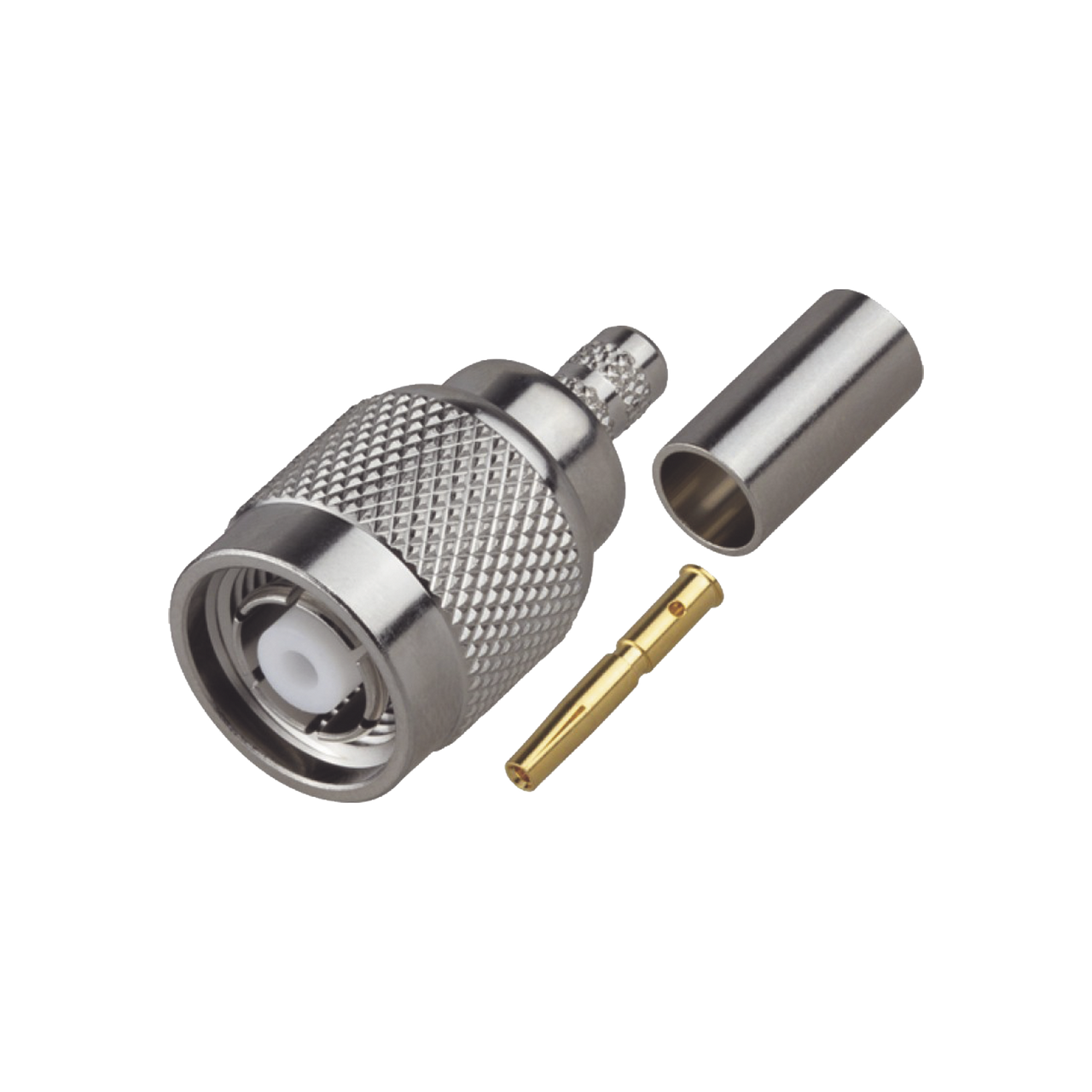 RP-1202-C Conector TNC Macho Inverso de Anillo Plegable para Cable RG-58/U, Níquel/ Oro/ Teflón.