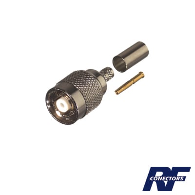 RP-1202-C1 Conector TNC Macho Inverso de Anillo Plegable para Cable RG-142/U, Níquel/ Oro/ Teflón.