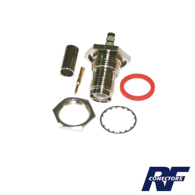 RP-1212-B1 Conector TNC Hembra Inverso de Montaje Trasero en Panel, D-Plano, Hermético de Anillo Plegable para RG-316/U, Níquel/ Oro/ Teflón.