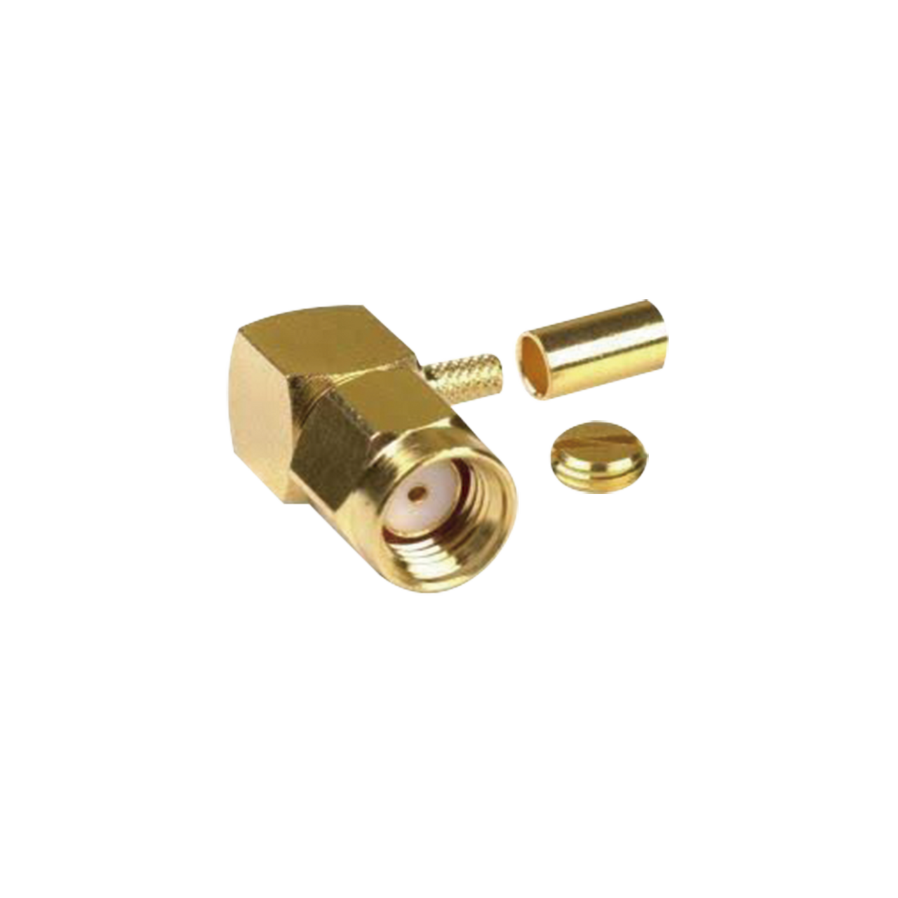RP-3010-1B Conector SMA Macho Inverso en Ángulo Recto, Anillo Plegable/ RG-174/U, BELDEN 8216, Oro/ Oro/ Teflón.