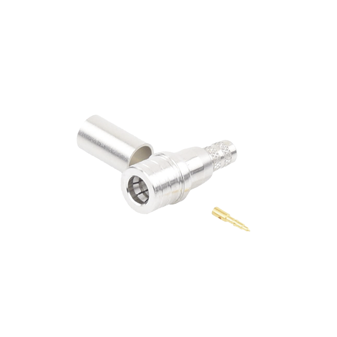 RQA-5000-X Conector QMA (Quick Mate) Macho, Anillo Plegable para RG-8/X, LMR-240, Bronce Blanco/Oro/Teflón.