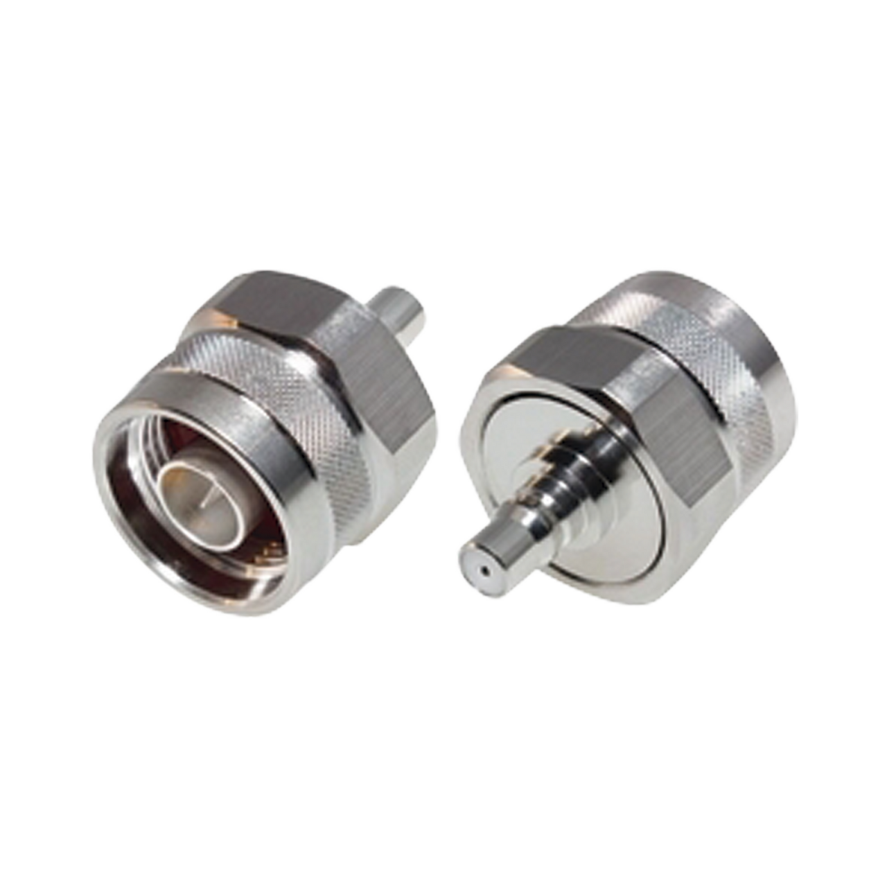 RQA-5478 Adaptador de Bajo PIM, Interserie de Conector N Macho a QMA (Quick Mate) Hembra, Bronce Blanco/ Oro/ Teflón.