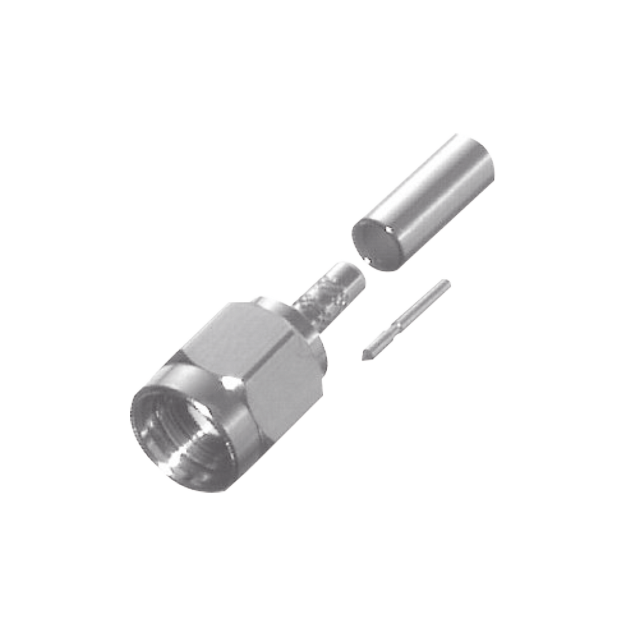RSA-3000-7 Conector SMA Macho de Anillo Plegable para Cables; RG-58/U Plenum, RG-122, Motorola Blanco, Niquel/Oro/Teflón.