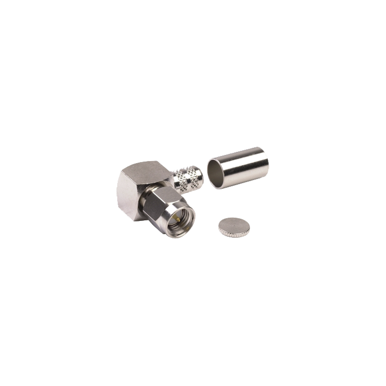 RSA-3010-X Conector SMA Macho en A/R de Anillo Pegable para Cable RG-8/X, LMR-240, 9258, Niquel/Oro/Teflón.