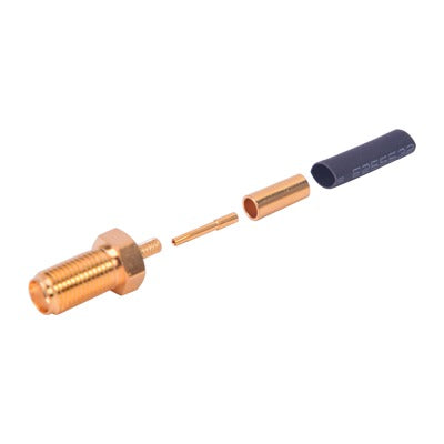 RSA-3050-1B Conector SMA Hembra de Anillo Plegable para Cables RG-174/U, 8216, Oro/ Oro/ Teflón.