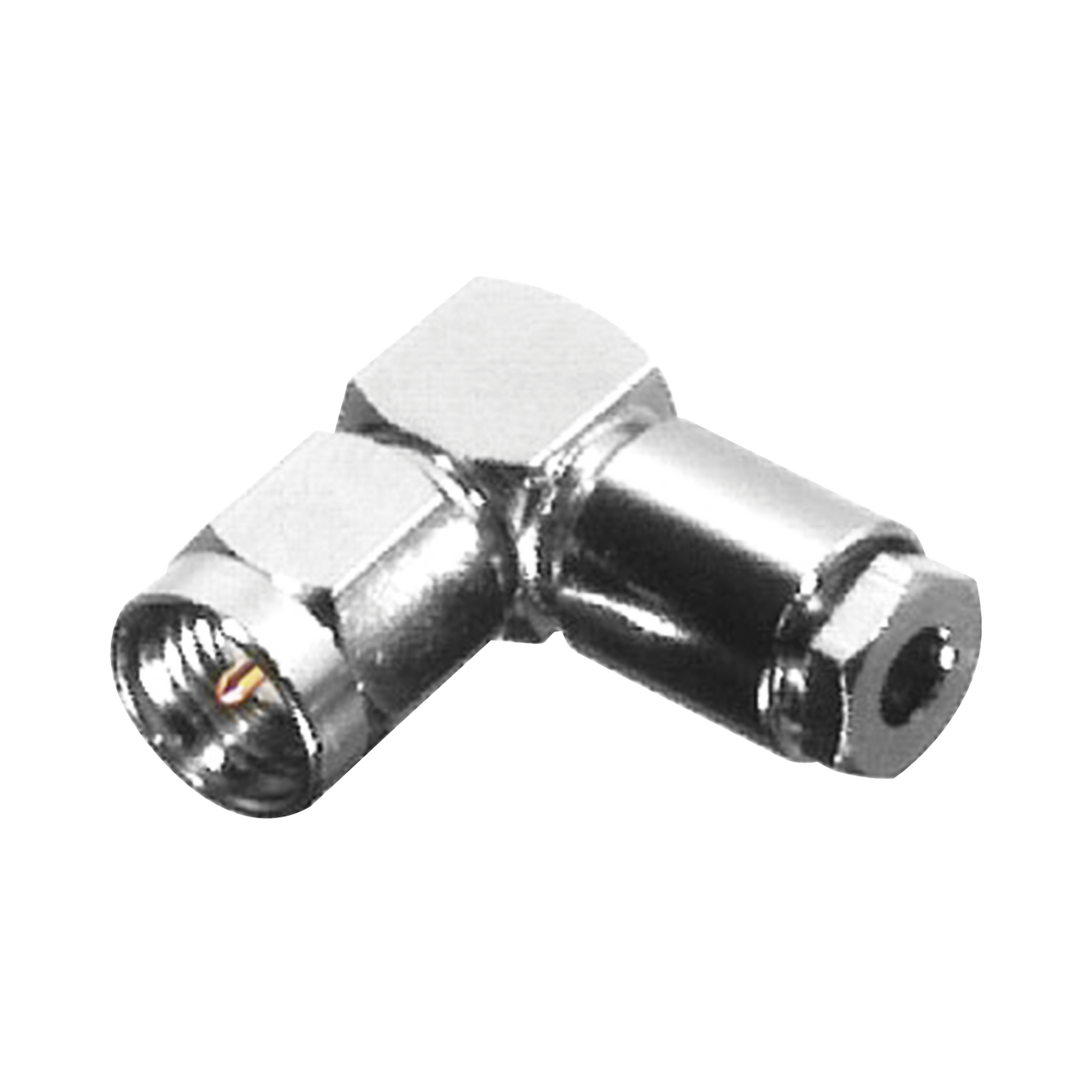 RSA-3110-B Conector SMA Macho en Ángulo Recto, de Rosca para RG-174/U, Grupo B, Níquel/ Oro/ Teflón.â??