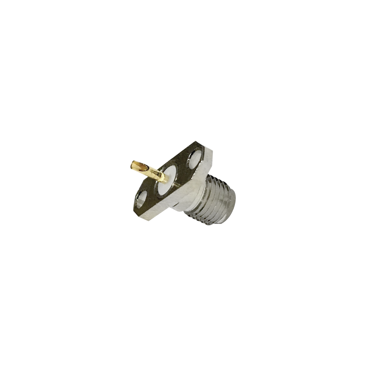 RSA-3261 Conector SMA Hembra de Montaje en Panel para 2 Perforaciones y PIN Soldable, Requiere Capucha, Níquel/ Oro/ Teflón.