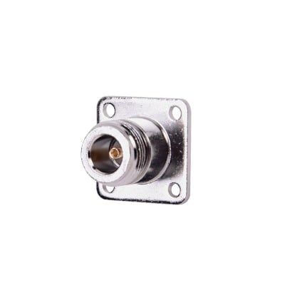 RSA-3290-10 Adaptador en Línea para Panel de SMA Hembra a N Hembra, Montaje Trasero para 18 mm entre Centros, Níquel/ Oro/ Teflón.