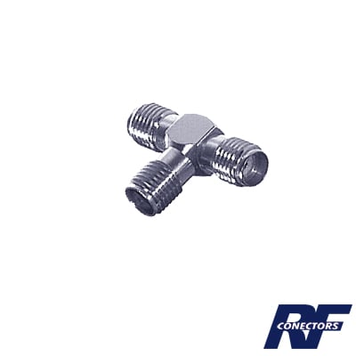 RSA-3401 Adaptador en Forma T, de Triple Conectores SMA Hembra, Níquel/ Oro/ Teflón.