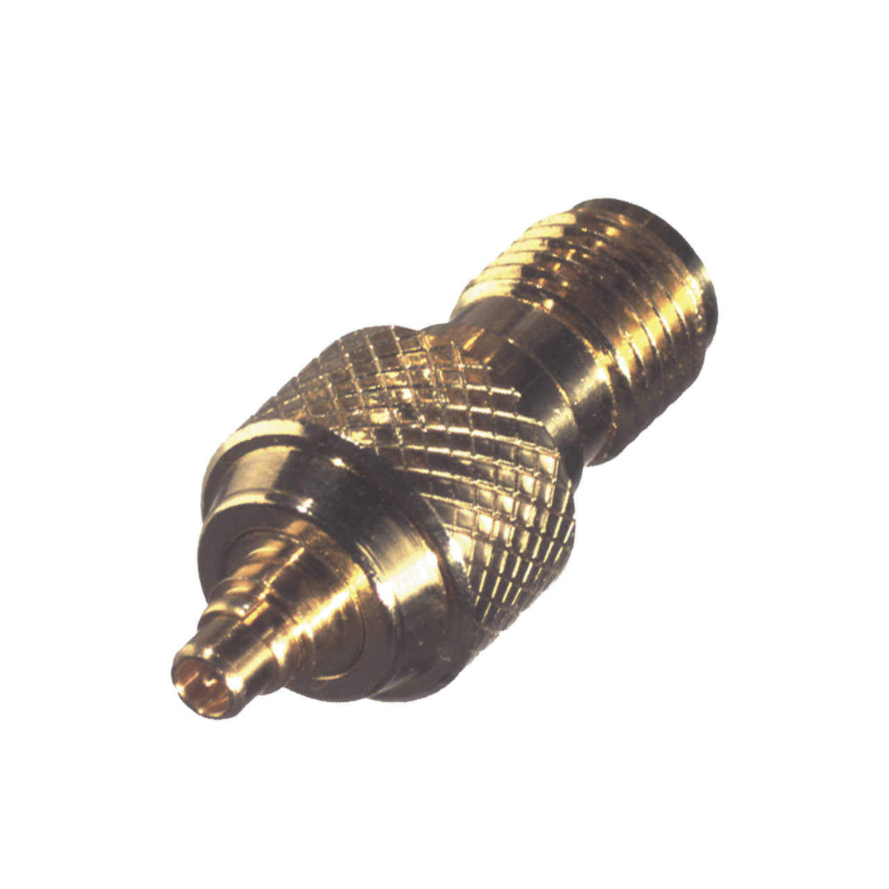 RSA-3408-1 Adaptador en Línea, de Conector SMA Hembra a MMCX Macho, Oro/ Oro/ Teflón.