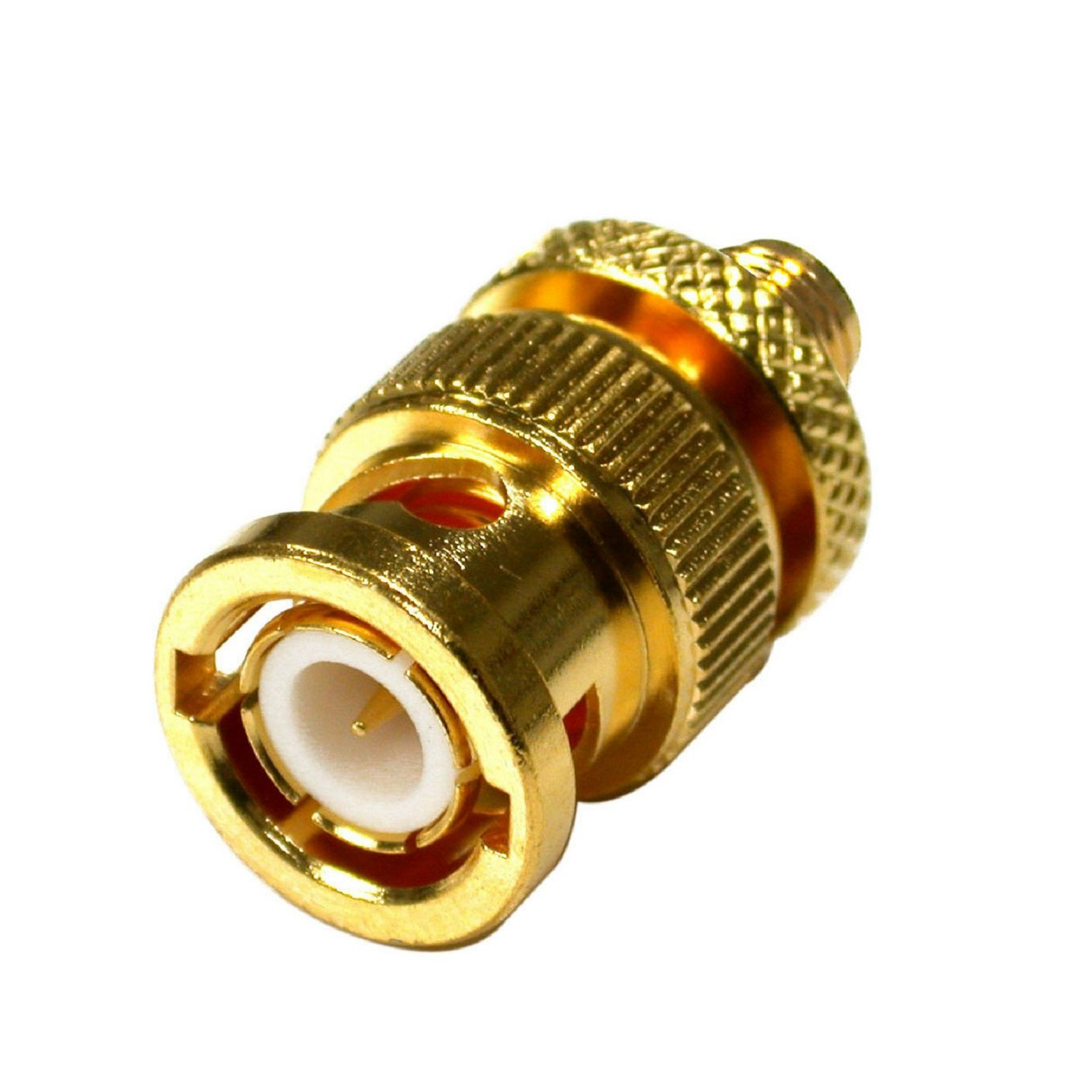 RSA-3476-1 Adaptador en Linea de Conector SMA Hembra a BNC Macho, Oro/ Oro/ Teflón.