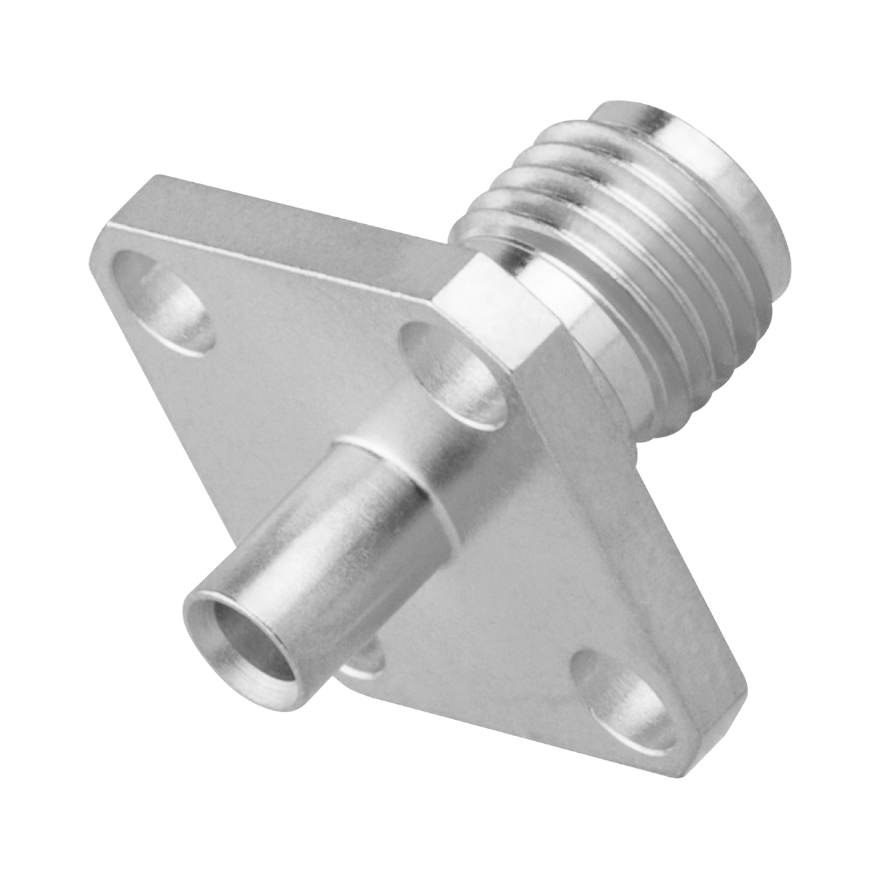 RSA-3570-SS-047 Conector SMA Hembra, 4 Hoyos en Panel de 13 mm, Soldable en Cable Semi-Rígido de 0.047 Diámetro, Grupo SR0, SS-Oro/ Oro/ Teflón.