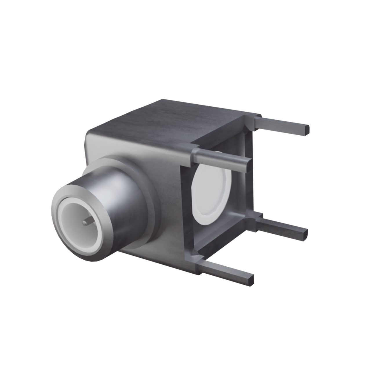 RSB-355-1 Conector SMB Hembra (PIN Macho)  en Ángulo Recto de Montaje para PCB, 75 Ohm, Oro/ Oro/ Teflón.