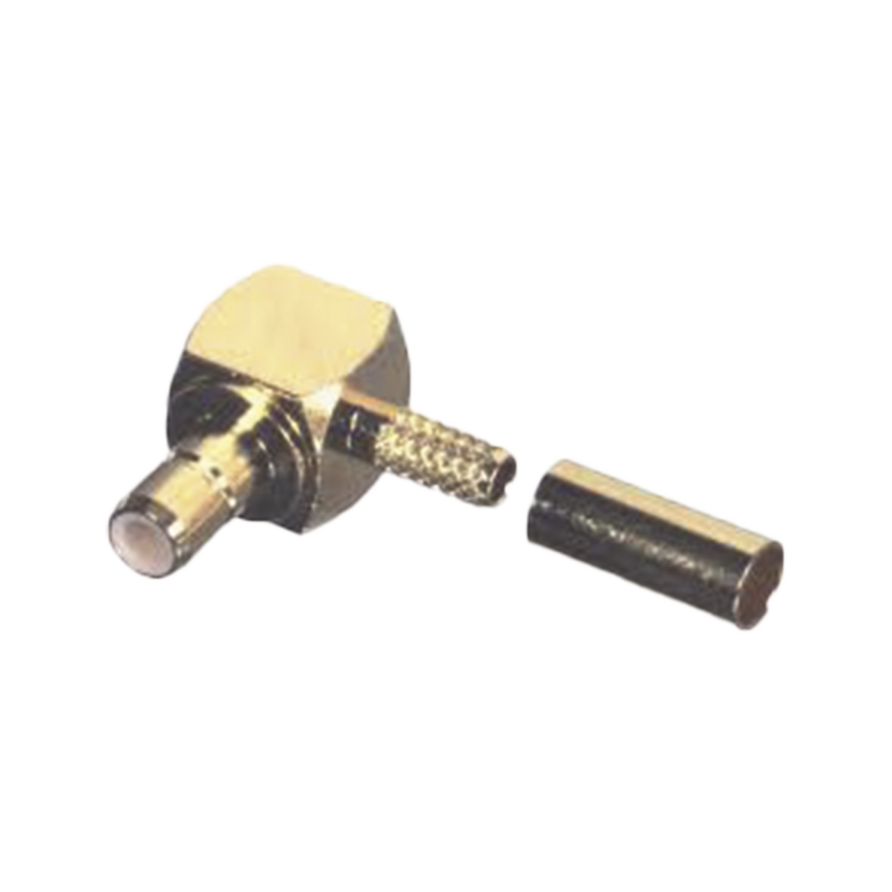 RSB-4055-1B Conector SMB Hembra (Jack) en Ángulo Recto, (Pin Macho), Anillo Plegable para RG-174/U, Oro/ Oro/ Teflón.