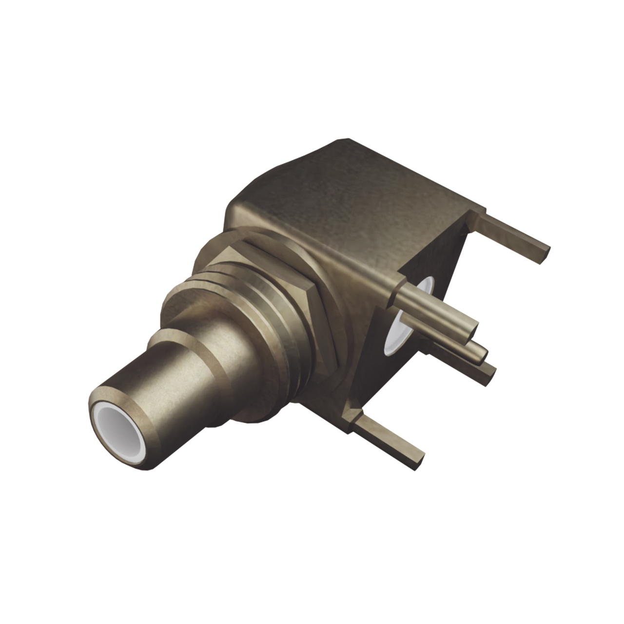 RSB-4300-1 Conector SMB Hembra (PIN Macho) en Ángulo Recto para Montaje en PCB, 4 Patas, Oro/ Oro/ Teflón.â??
