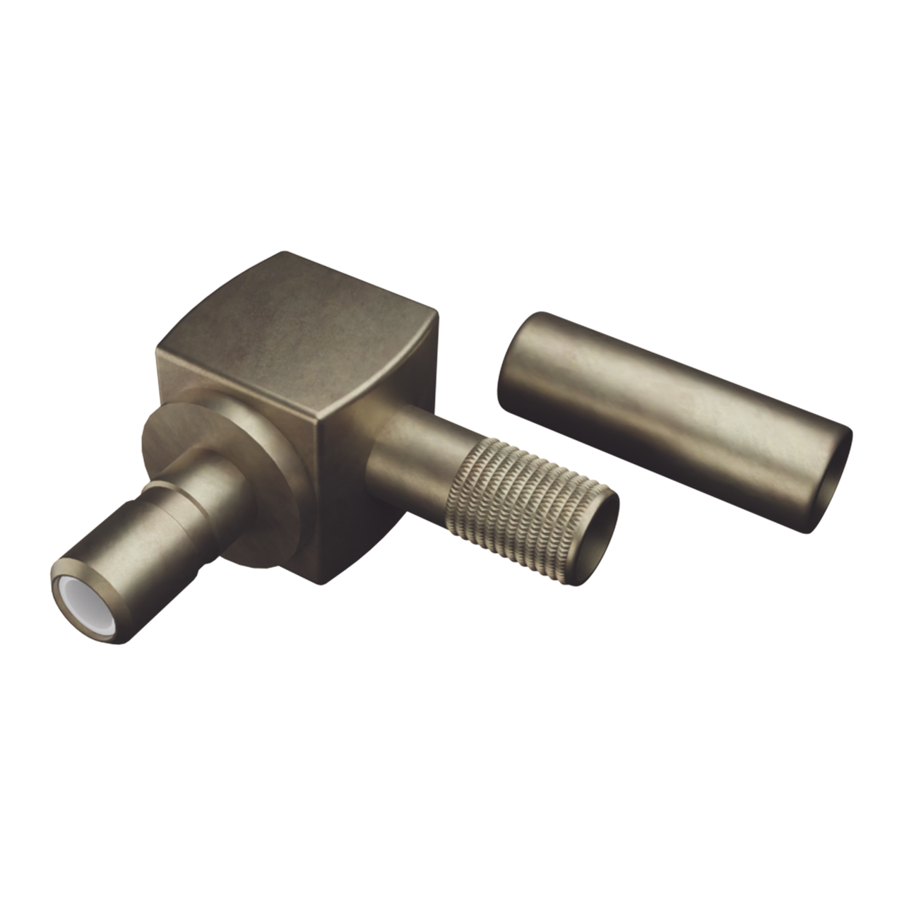 RSB-750-1B Conector SSMB Hembra en Ángulo Recto, Anillo Plegable para Cable RG-316/U, Grupo B, Oro/ Oro/ Teflón.