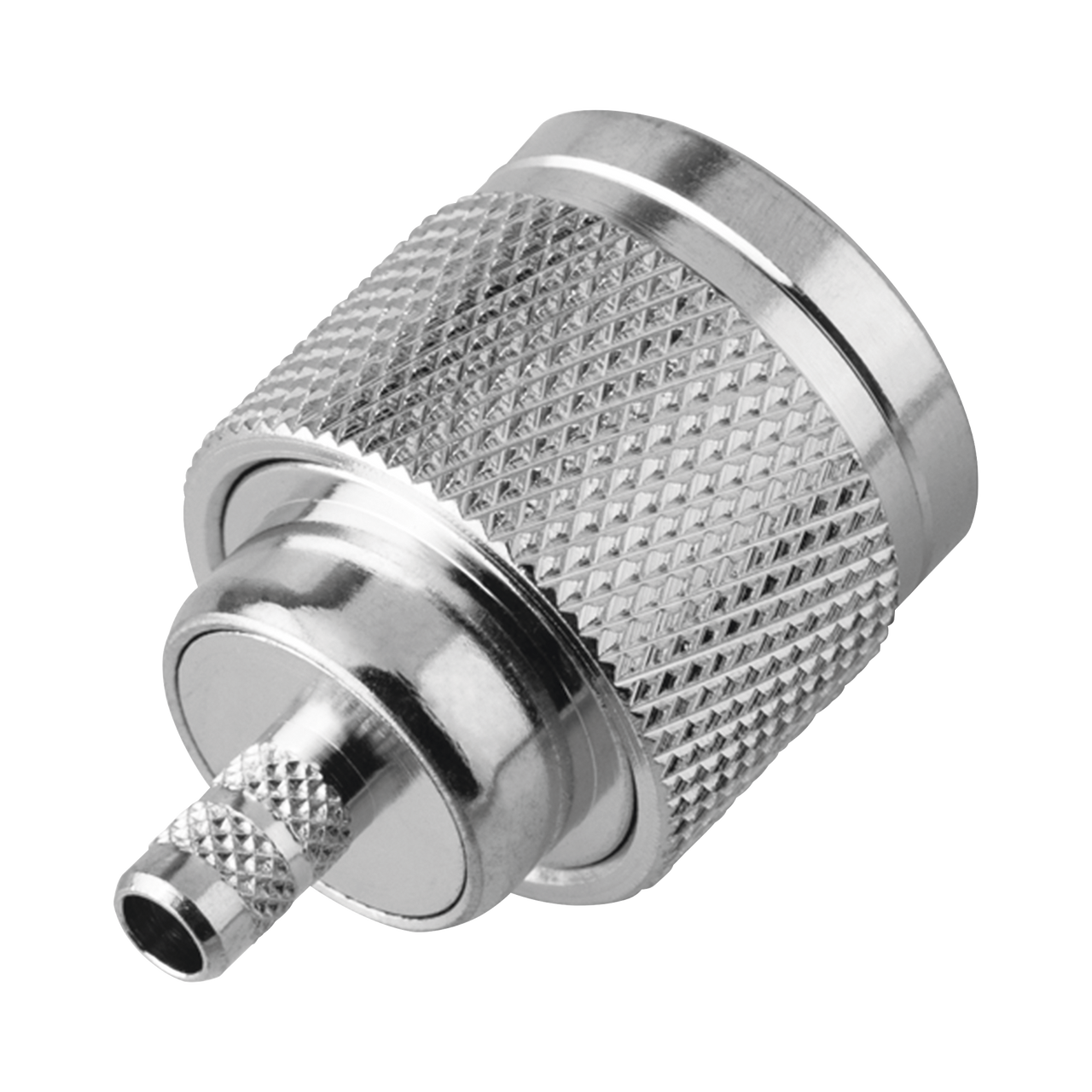 RT-1005-C Conector N Macho de Rosca Izquierda, Anillo Plegable para Cable RG-58/U, Grupo C, Níquel/ Oro/ Teflón.