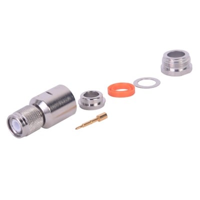 RT-1200-I Conector TNC Macho de Rosca Izquierda Métrica, Tipo Rosca para RG-8/U, 9913, LMR-400, CNT-400 del Grupo I,  Plata/ Oro/ Teflón.