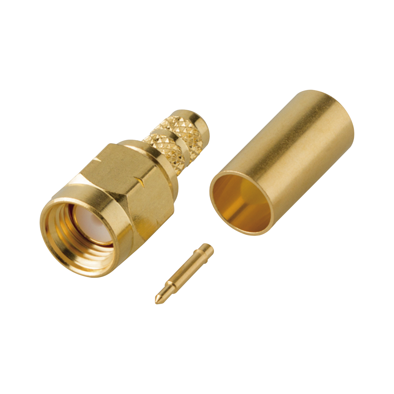 RT-3000-1C1 Conector SMA Macho en línea tipo Rosca Izquierda, de Anillo Plegable para Cable RG-142/U y Grupo C1, Oro/ Oro/ Teflón.
