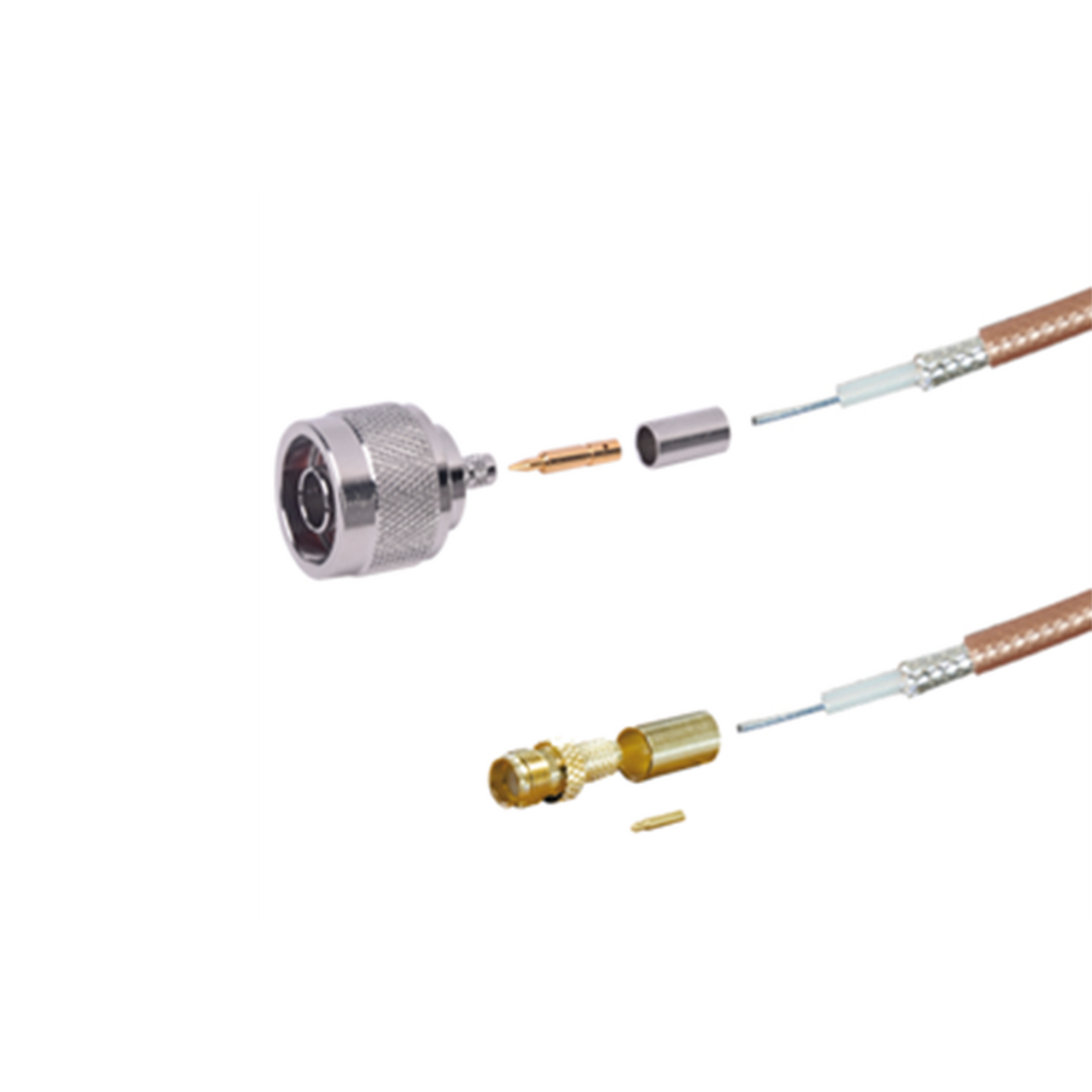 SN-142-SMAHI-100 Jumper de 100 cm tipo RG-142/U con conectores N Macho y SMA Hembra Inverso (Hasta 8 GHz).