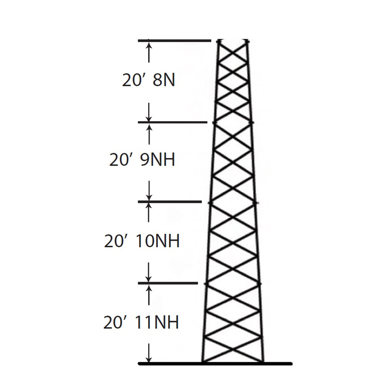 SSV-24M-118 Torre especial Autosoportada Robusta de 24 m. Linea SSV HEAVY DUTY (Sec. 8 - 11)