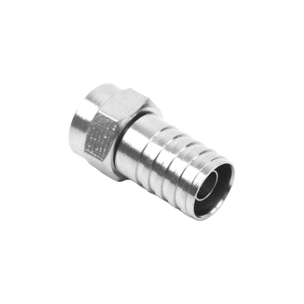 TT-CON-535 Conector F Macho, Plegable de Doble Blindaje para cable RG-59, Cuerpo de Bronce Niquelado.
