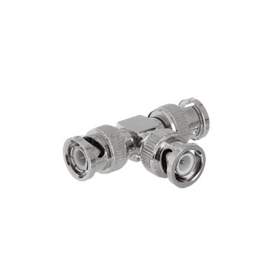 TT-RG-14 Adaptador de Triple conectores BNC macho para uso en sistemas de video vigilancia en aplicación con cables coaxiales RG-59/ RG-6, Níquel/ Oro/ Politetrafluoroetileno.