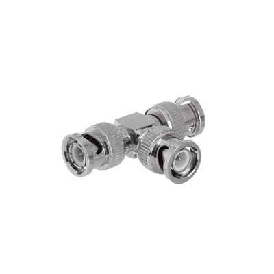 TT-RG-14 Adaptador de Triple conectores BNC macho para uso en sistemas de video vigilancia en aplicación con cables coaxiales RG-59/ RG-6, Níquel/ Oro/ Politetrafluoroetileno.