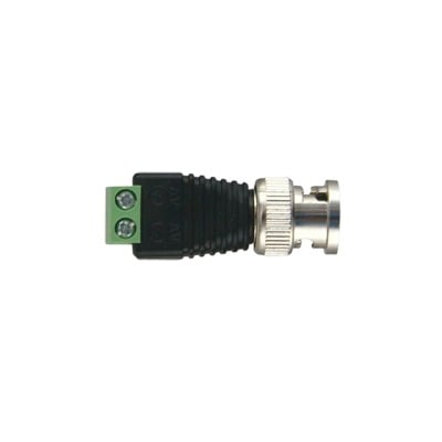 TT-RG-17 Adaptador de conector BNC macho a 2 terminales-tornillo para cables AWG-26-14, en aplicaciones Video Vigilancia, Níquel/ Oro/  PTFE y PVC.
