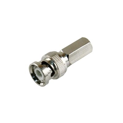 TT-RG-92 Conector BNC Macho de Ensamble Roscable (Hex.) en Sentido de las Manecillas de Reloj para Cable Coaxial RG-59/U, Níquel/ Oro/ Delrin.