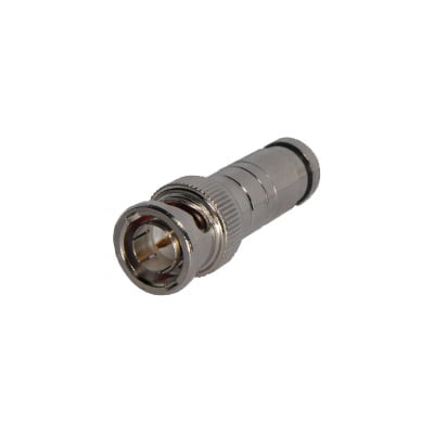 TT-RG-96 Conector BNC macho de 75 Ohm, con base de resorte para montar a presión cable coaxial RG-59/ Níquel/ Oro/ Teflón.