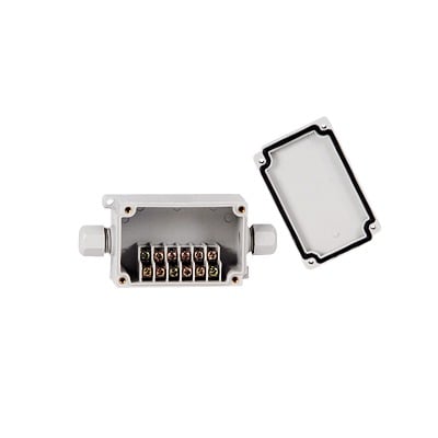 PST-TJ6P Caja de Conexión Exterior con Conexión Lateral para 6 Líneas (doble tornillo). Incluye Glándulas.