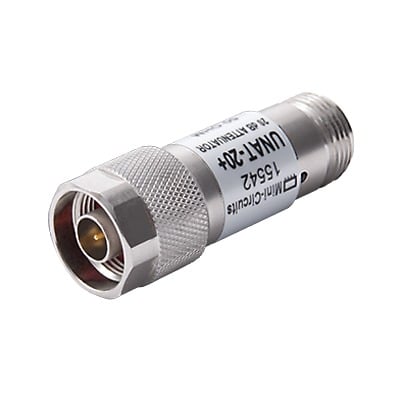 UNAT-20 Atenuador en Línea de 20 dB, 0.5 W, Conectores N Macho-Hembra, CD-6 GHz.