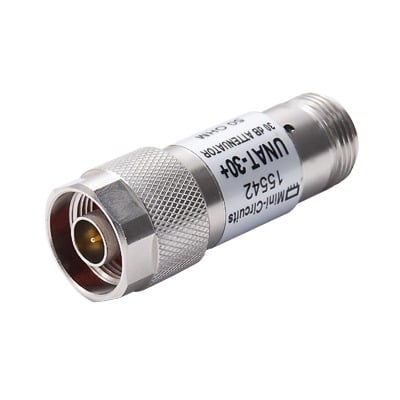 UNAT-30 Atenuador en Línea de 30 dB, 0.5 Watt Máx., CD-6 GHz, Conectores N Macho-Hembra.