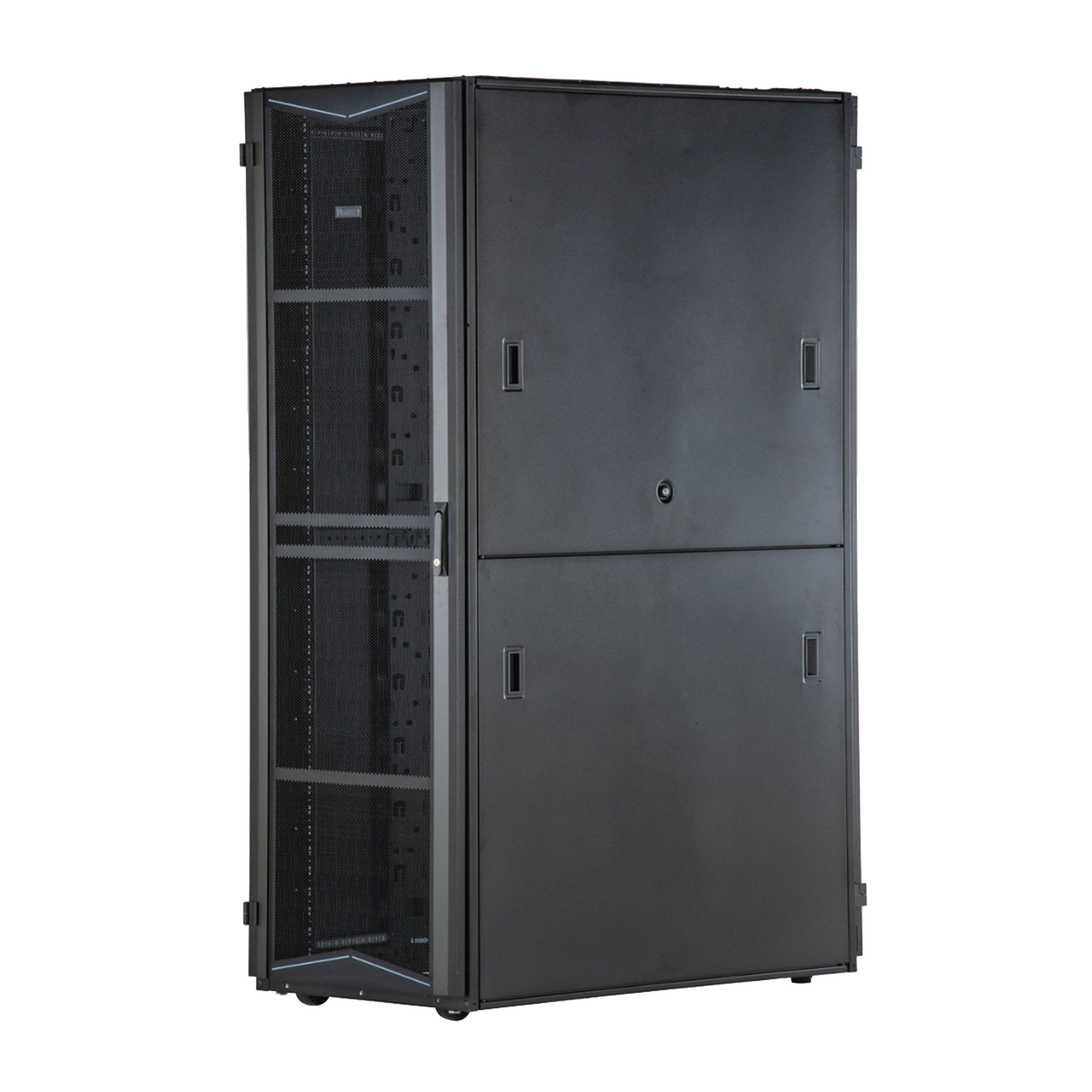 XG74519BS0002 Gabinete FlexFusion para Centros de Datos, 45 UR, 700 mm de Ancho, 1070 mm de Profundidad, Sin Paneles Laterales, Fabricado en Acero, Color Negro
