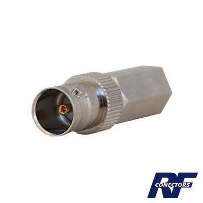 RFB-1722 Conector BNC Hembra en 75 Ohm, Tipo Roscable para cable Coaxial RG-59/U, Níquel/ Plata/ Delrin.