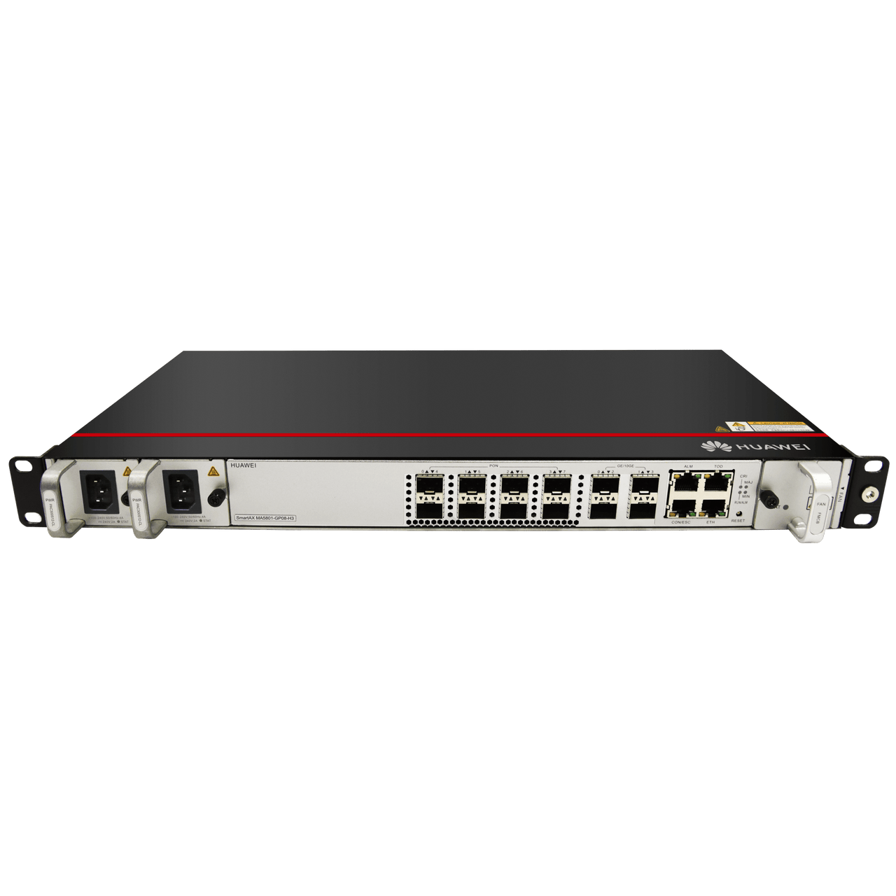 MA5801-GP08-H3 OLT GPON OptiXAccess 8 Puertos con Módulos C+, 4 Puertos Uplink (10GE/GE), Hasta 1024 ONTs, 2 Fuentes de Alimentación AC, 1 UR