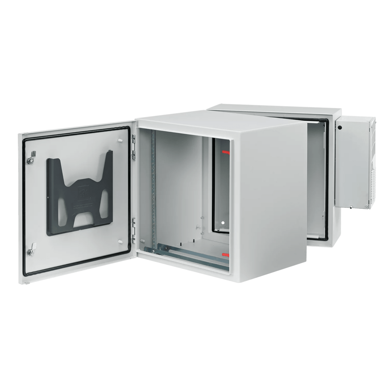 PTHS362430G4A Gabinete Industrial ProTek de Puerta Sólida, Con Aire Acondicionado de 4000 BTU, Protección NEMA Tipo 4/12/4X; IP66; IK10, Abatible, Fabricado en Acero, 19 UR, Color Gris Claro