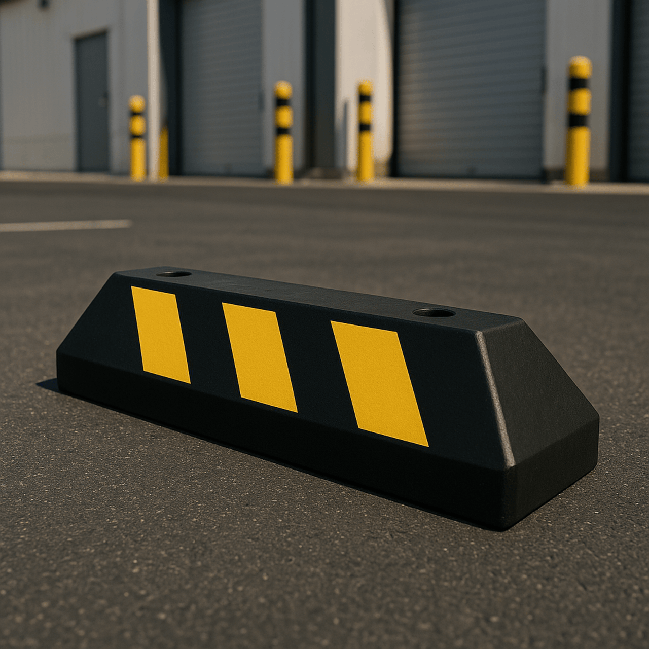 AC55TV-2 Tope D/ Estacionamiento Vehicular / Hule Reciclado / 55cm / Color Negro con Franjas Amarillas / Resistente y Antideslizante.