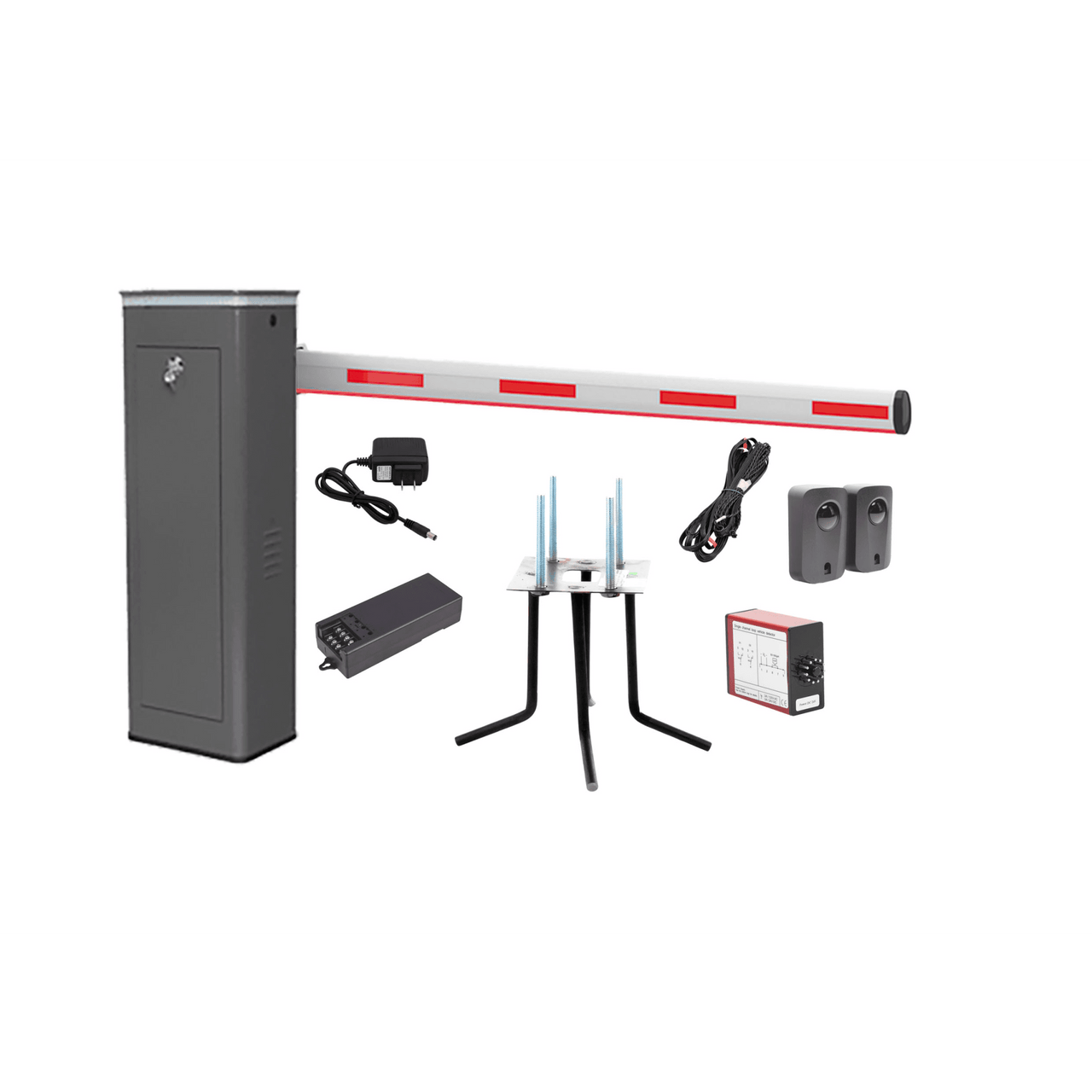 KIT-XBF-3R-LED Kit COMPLETO Barrera Derecha XBF Con Corona LED / Brazo Iluminado de 3M / Incluye Sensor de Masa, Transformador, Lazo Magnético, Ancla, Fotoceldas y 2 Controles Inalámbricos