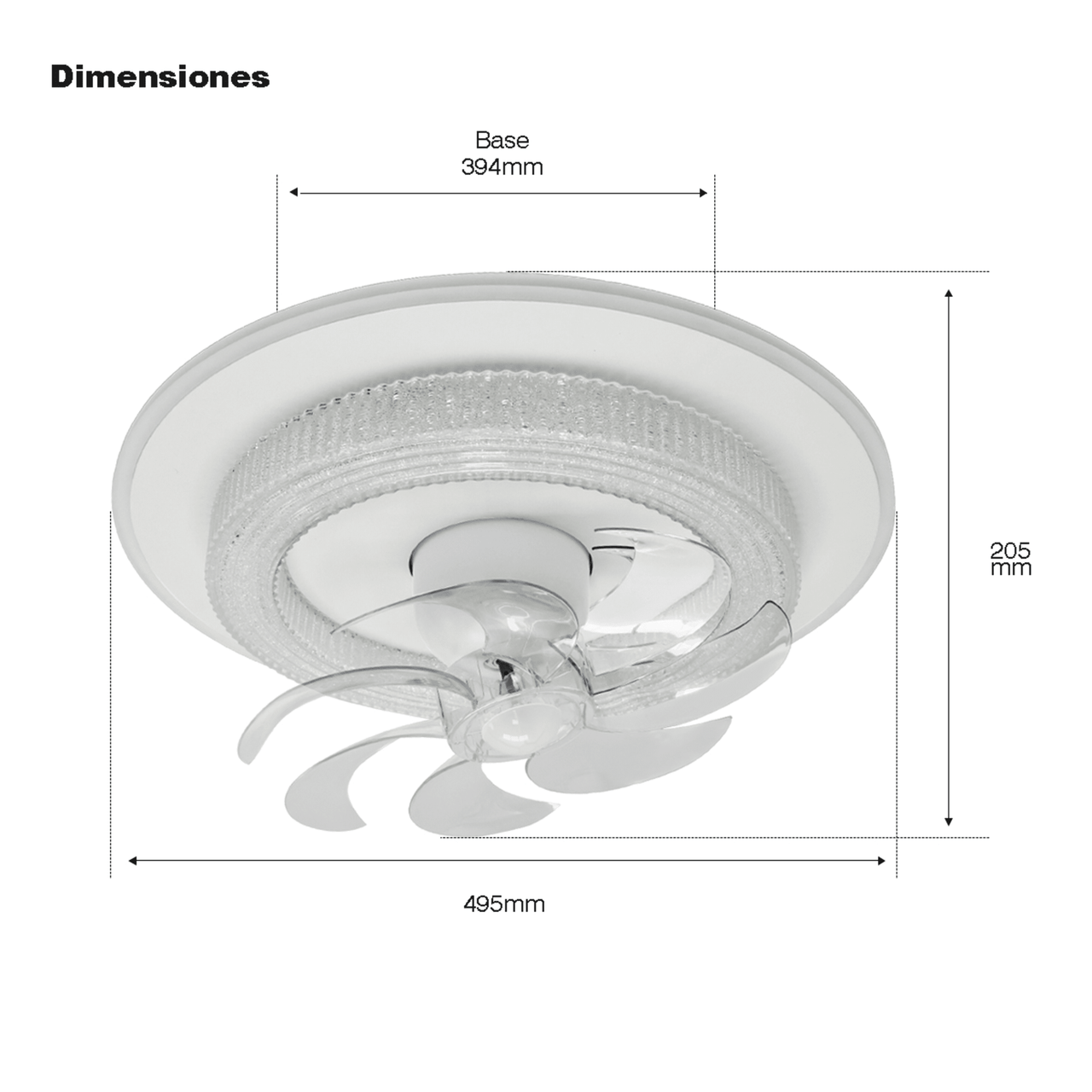 JLV-028 Ventilador de Techo con Luminario LED de 110 V CA 50/60 Hz /  88 W / 3 Tonos de Luz (6500 - 4 000 - 2 700 K) / Con giro 360° / Diámetro 495 mm / 6 Velocidades / Dimeable.